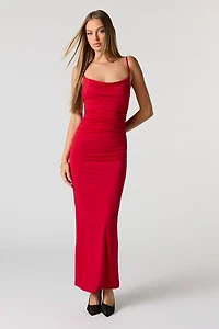 Cowl Neck Ruched Maxi Dress