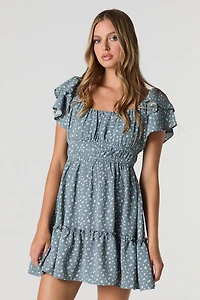 Ruffle Sleeve Scoop Neck Mini Dress