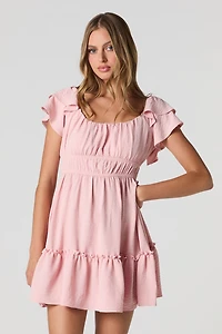 Ruffle Sleeve Scoop Neck Mini Dress