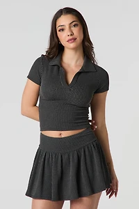 Minijupe-short fluide en tricot côtelé