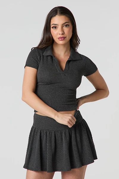 Ribbed Knit Collared Crop Top