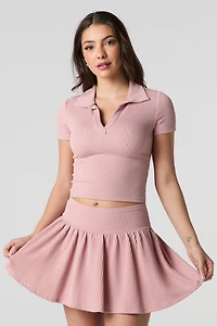 Haut court en tricot côtelé avec col