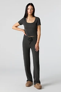 Pantalon à jambe large côtelé texturé