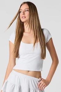 Haut écourté scintillant à manches courtes