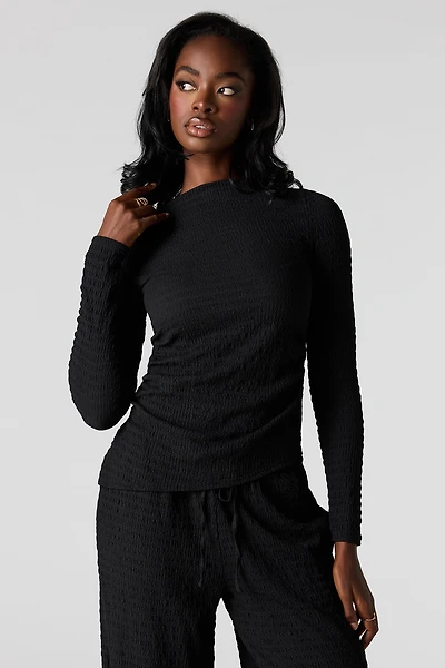 Textured Asymmetrical Long Sleeve Top