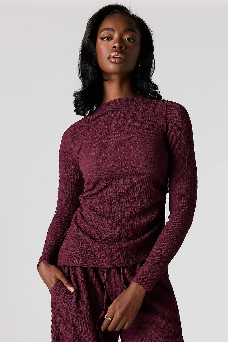 Haut asymétrique texturé à manches longues