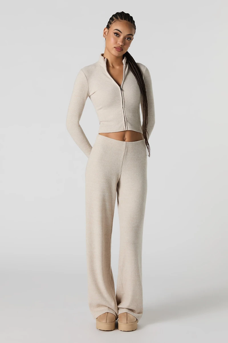 Pantalon à jambe large en tricot côtelé