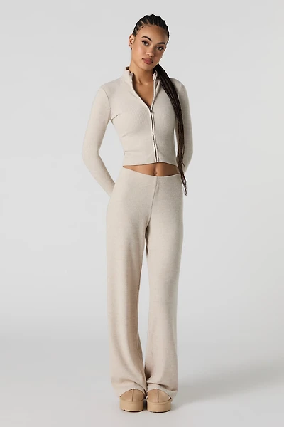 Pantalon à jambe large en tricot côtelé