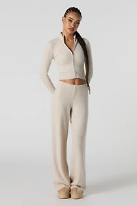 Pantalon à jambe large en tricot côtelé