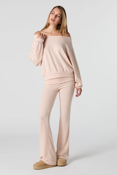 Pantalon à jambe évasée en tricot avec taille pliée