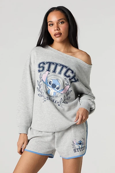 Short en molleton à imprimé Stitch avec ourlet arrondi