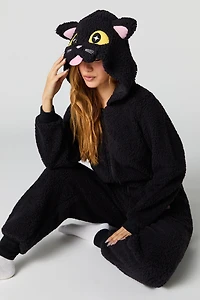 Combinaison en sherpa avec chat noir 3D