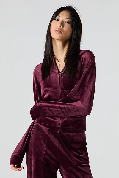 Velour Zip-Up Hoodie