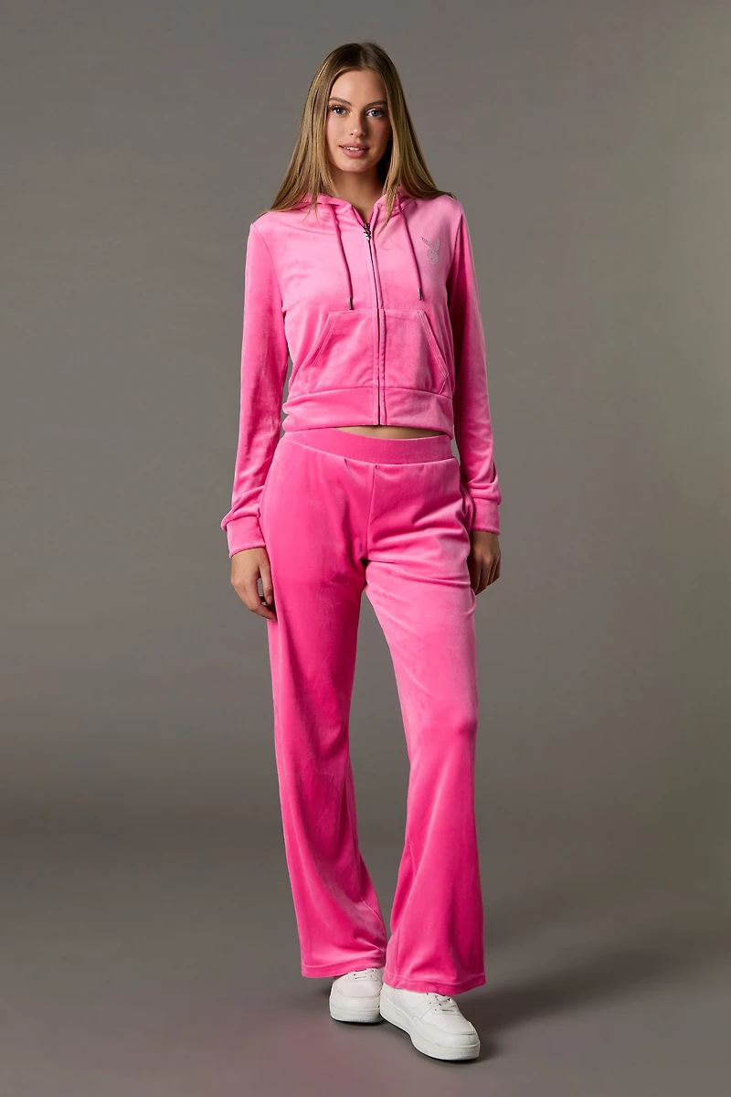 Pantalon à jambe large en velours avec Playboy pierres du Rhin