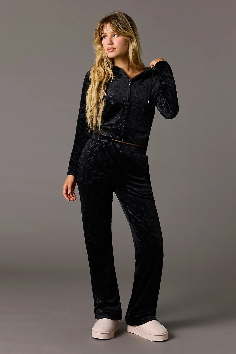 Rhinestone Playboy Embossed Velour Sweatpant