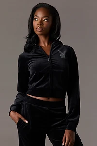 Playboy Rhinestone Velour Zip-Up Hoodie