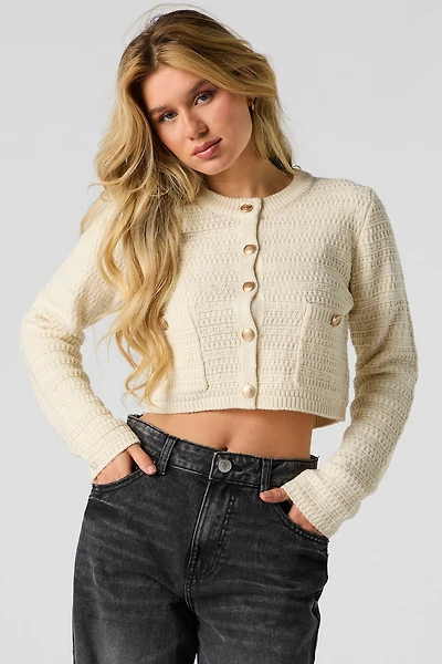 Cardigan boutonné en tricot texturé