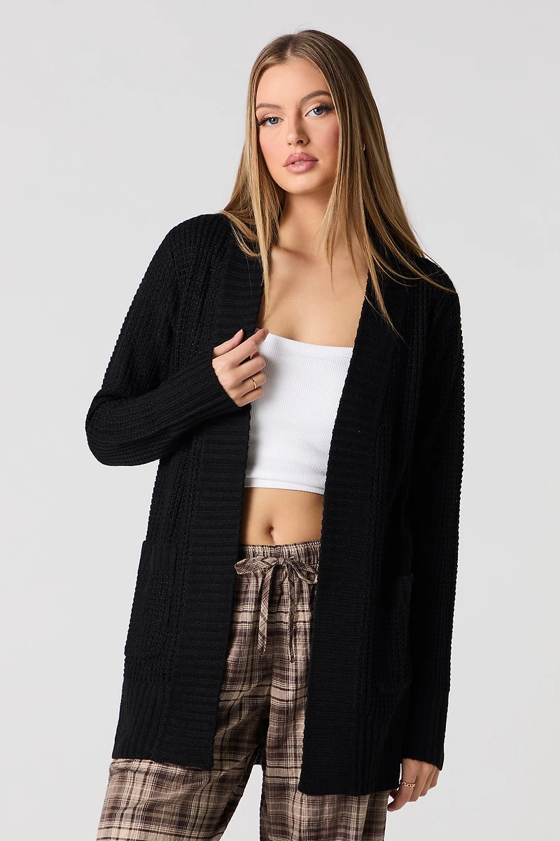 Waffle Knit Open Front Cardigan
