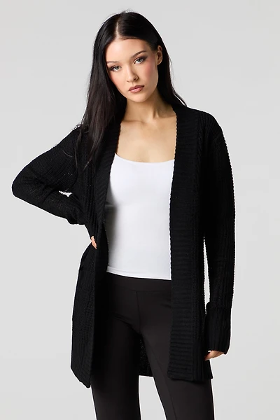 Waffle Knit Open Front Cardigan