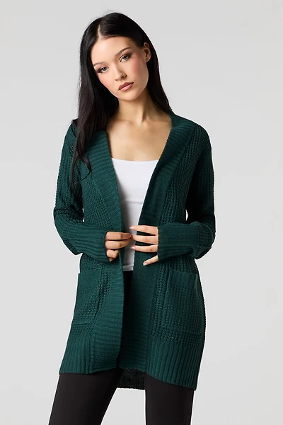 Waffle Knit Open Front Cardigan
