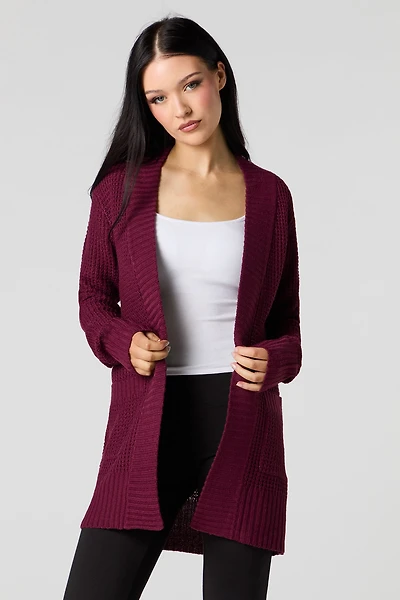 Waffle Knit Open Front Cardigan