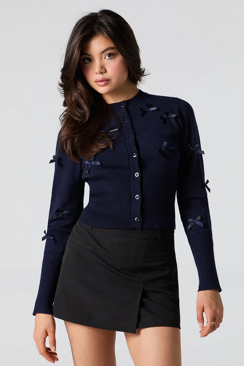 3D Bow Button-Up Cardigan