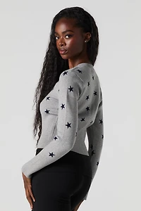 Jacquard Knit Button-Up Cardigan