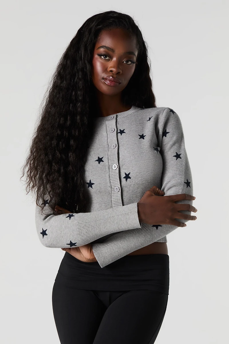 Jacquard Knit Button-Up Cardigan