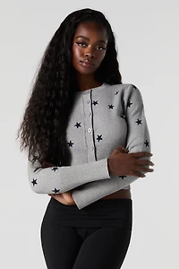 Jacquard Knit Button-Up Cardigan