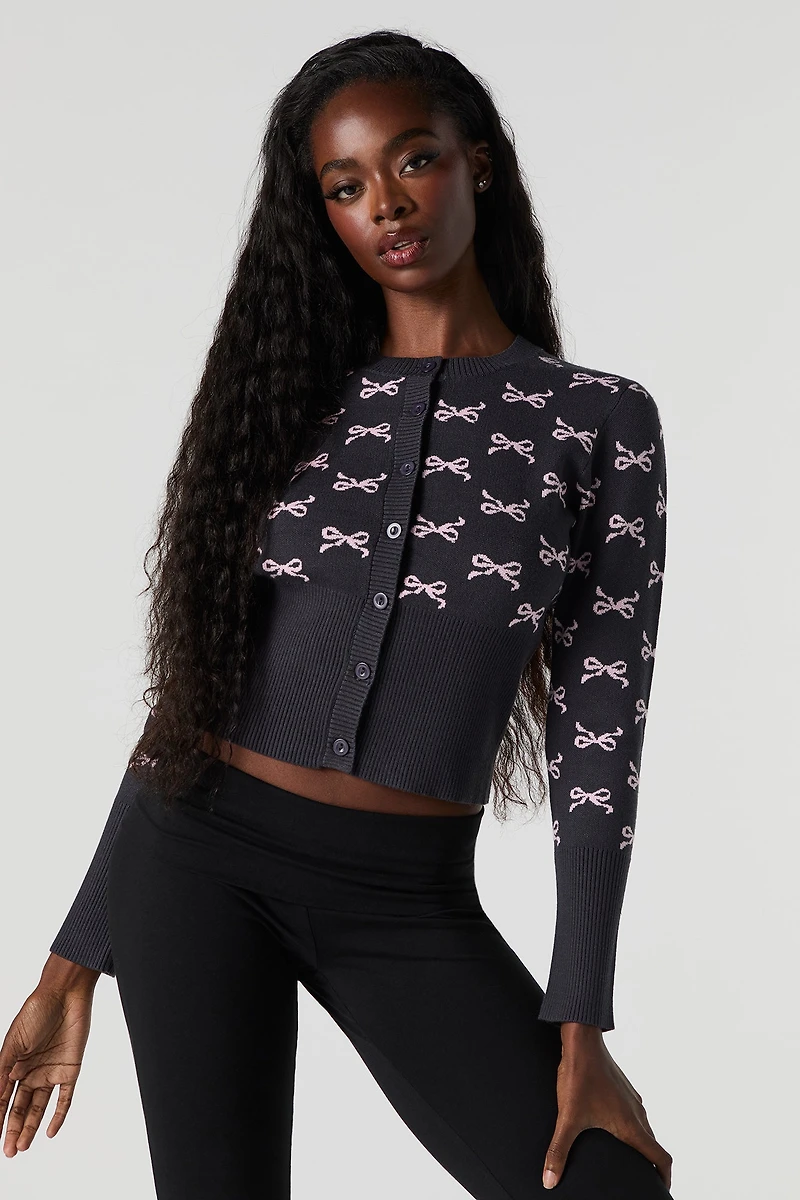 Jacquard Knit Buton-Up Cardigan