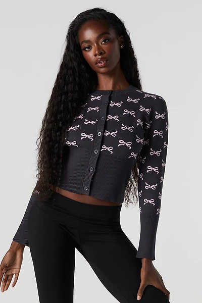 Jacquard Knit Button-Up Cardigan