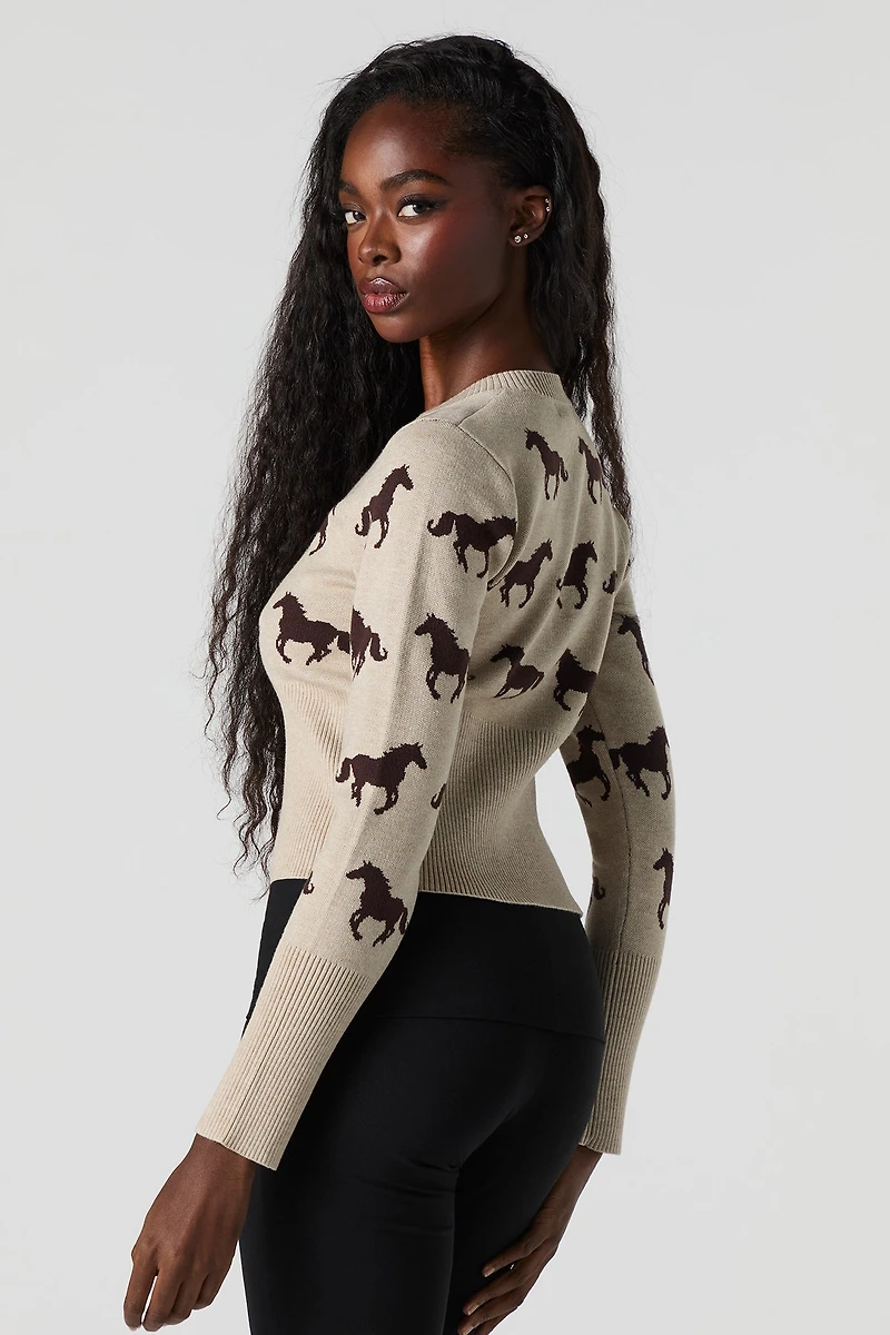 Jacquard Knit Buton-Up Cardigan