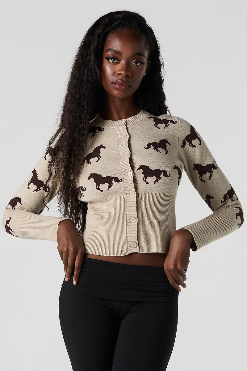Cardigan boutonné en tricot jacquard