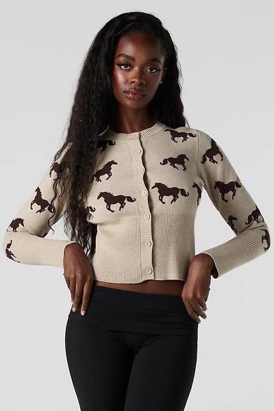 Jacquard Knit Button-Up Cardigan