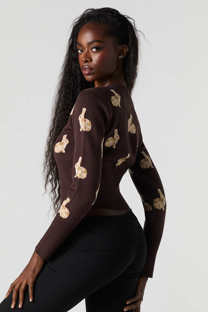 Jacquard Knit Button-Up Cardigan