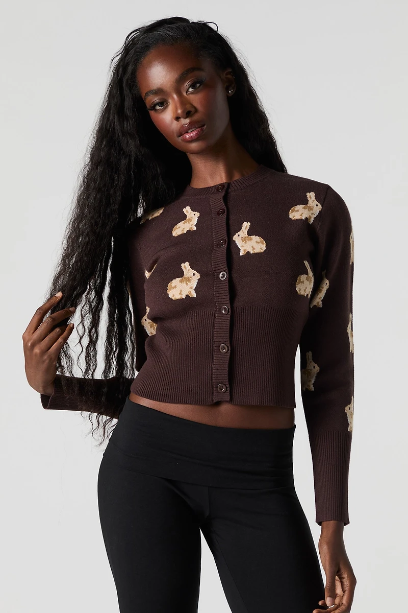 Cardigan boutonné en tricot jacquard