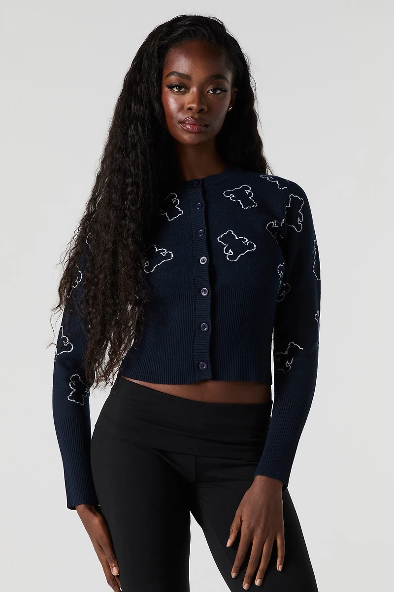 Jacquard Knit Button-Up Cardigan