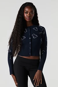 Jacquard Knit Button-Up Cardigan