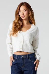 Cardigan boutonné en tricot pointelle