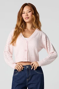 Cardigan boutonné en tricot pointelle
