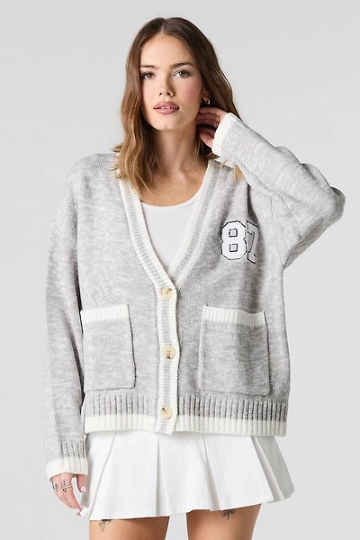 Cardigan boutonné en tricôt à broderie chenille