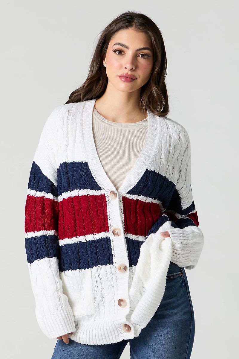Cable Knit Colourblock Oversized Cardigan