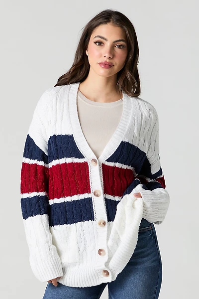 Cable Knit Colourblock Oversized Cardigan