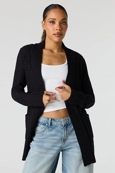 Waffle Knit Open Front Cardigan
