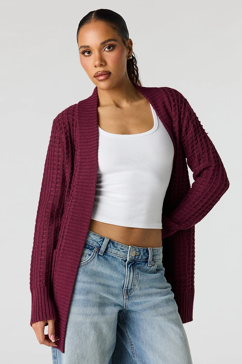 Cardigan ouvert en tricot gaufré