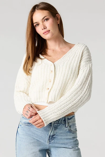 Sweater-Knit Button-Up Cardigan