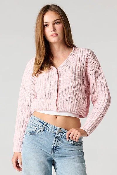 Sweater-Knit Button-Up Cardigan