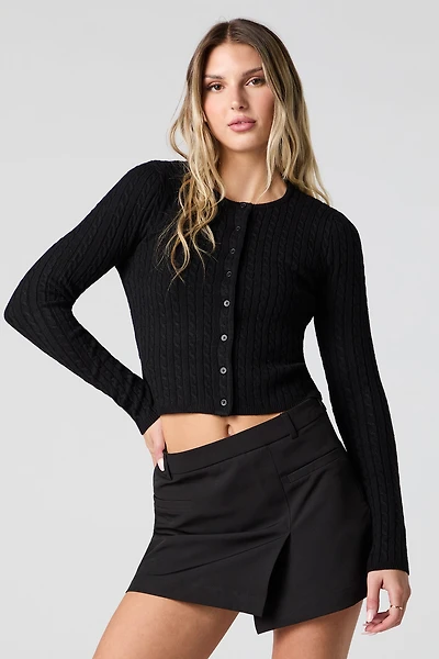 Cable Knit Button Up Cropped Cardigan