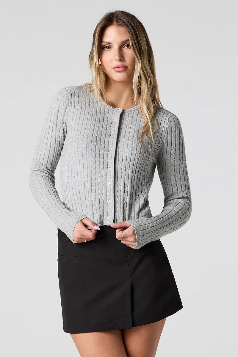 Cable Knit Button Up Cropped Cardigan
