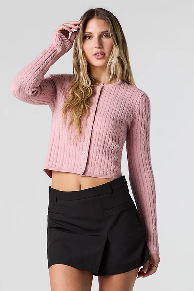 Cardigan boutonné court en tricot torsadé
